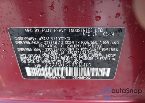 2014 Subaru Xv Crosstrek 2.0I Limited z USA, uszkodzony, nr VIN JF2GPAKC2E8284183